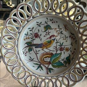 Decorative Plate with Bird and Floral Design